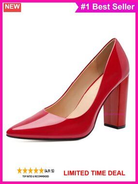 Unisex 4.7 Inch Chunky Block Heels Pointed Toe Pumps